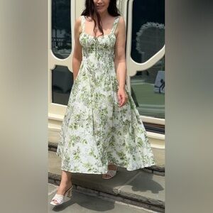 Floral Green & White Midi Dress